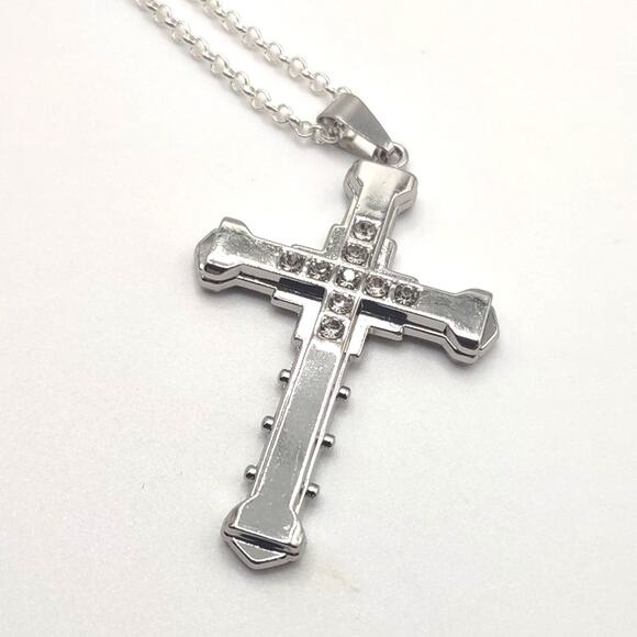 925 Sterling Silver Cross Necklace Zirconia Stones Valentines Birthday Gift New!